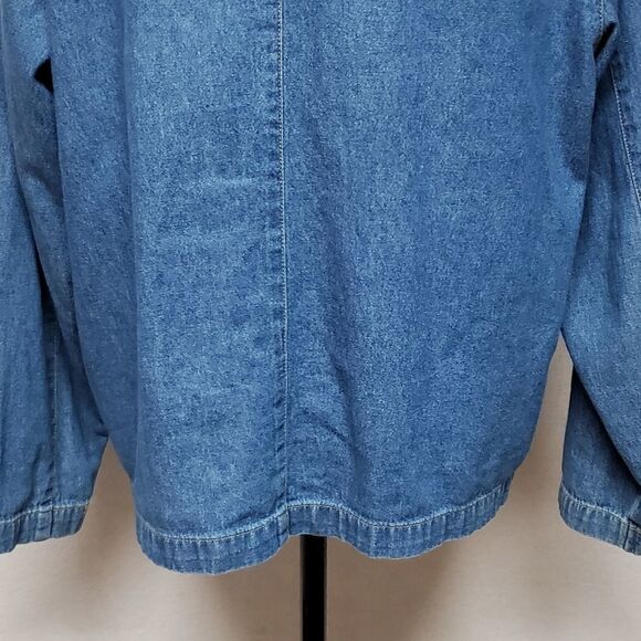 VINTAGE 1990s Sag Harbor Stone Wash Full-zip Hooded Denim Shacket Jacket Medium - Picture 15 of 16